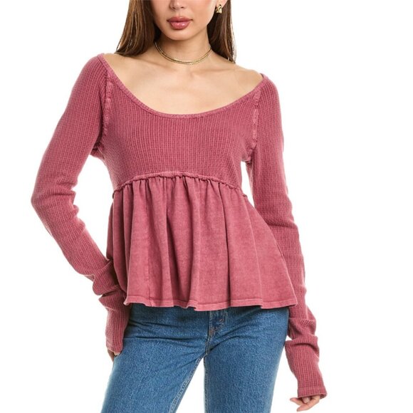 new Free People We The Free Found Your Babydoll Thermal Top  252 R - Picture 1 of 6